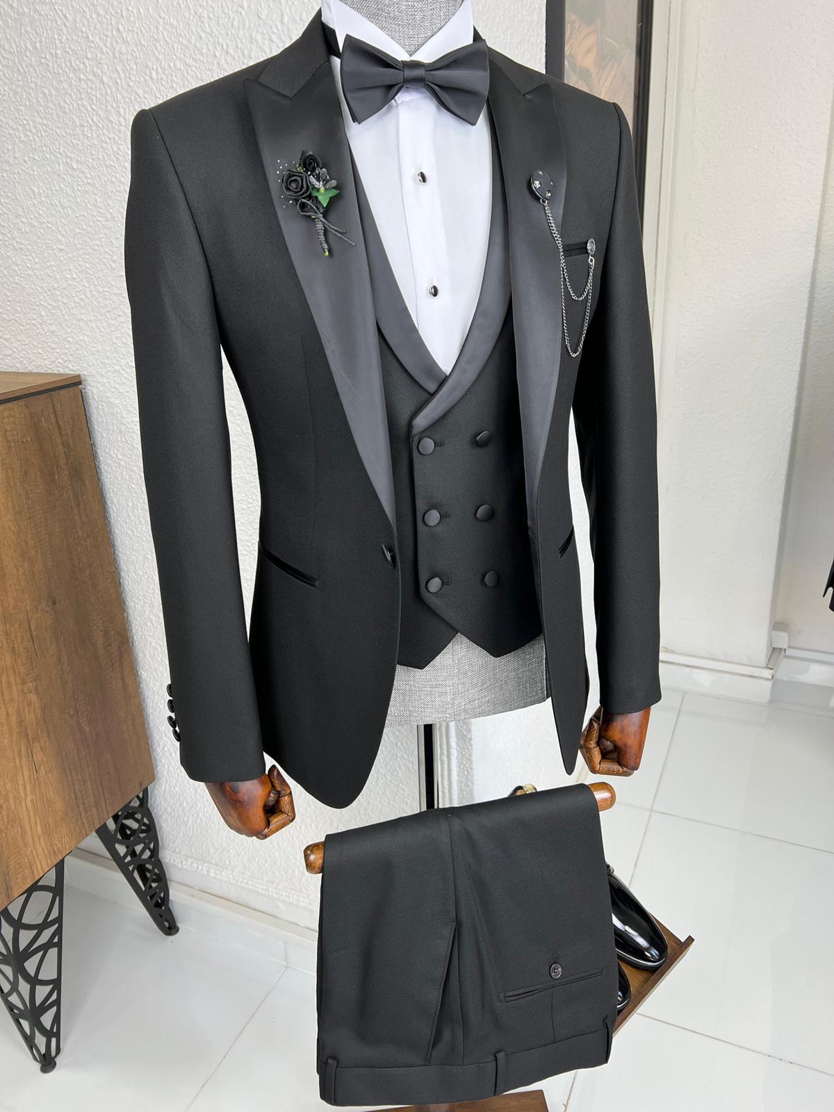 Luxe Slim Fit Dovetail Collared Black Tuxedo