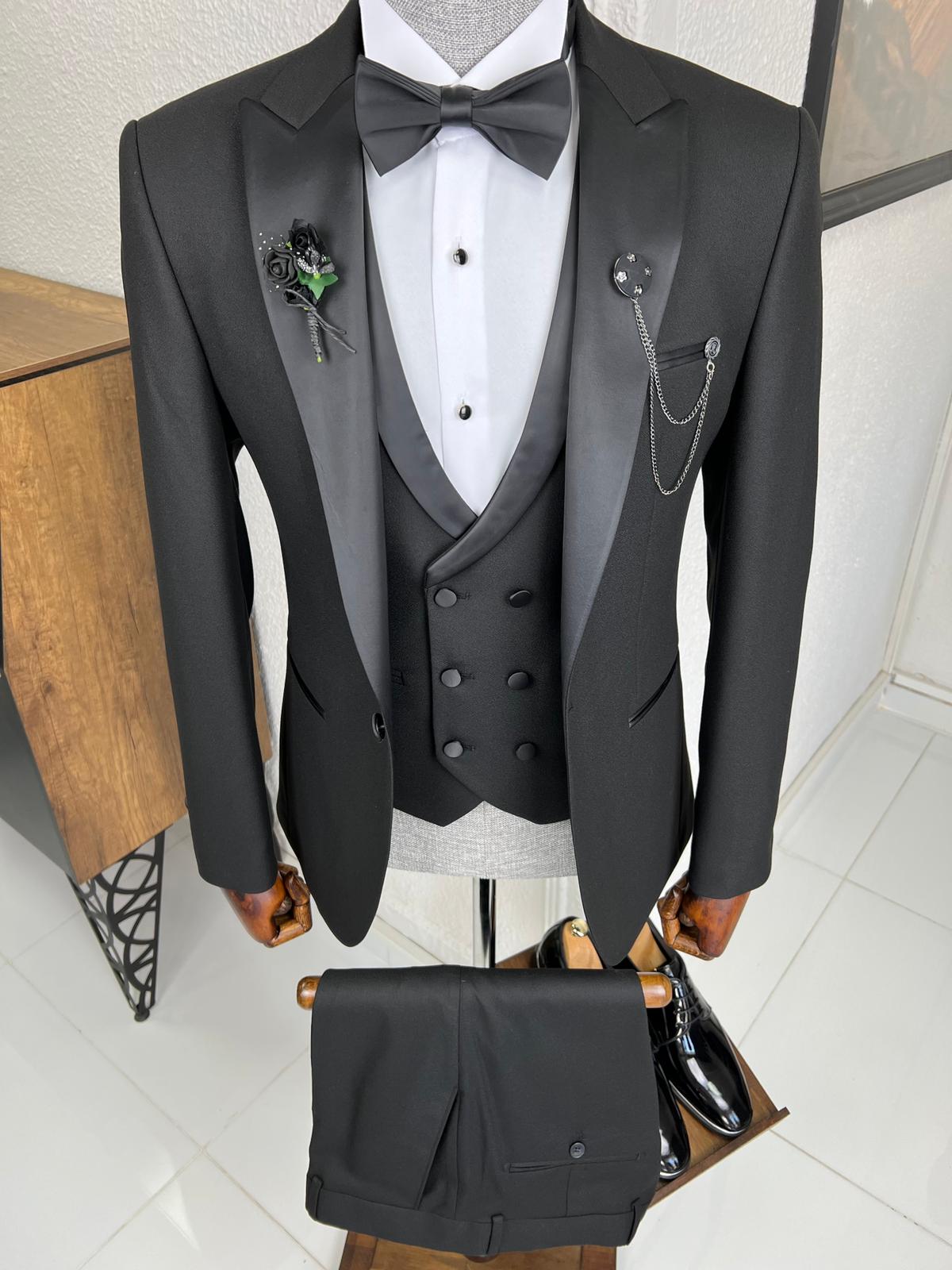 Luxe Slim Fit Dovetail Collared Black Tuxedo