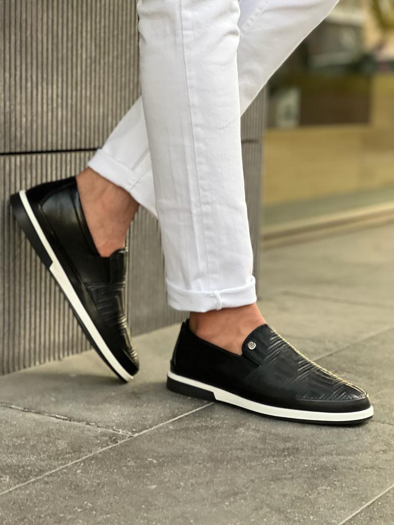 Benson Checkered Rubber Sole Black Casual Loafer