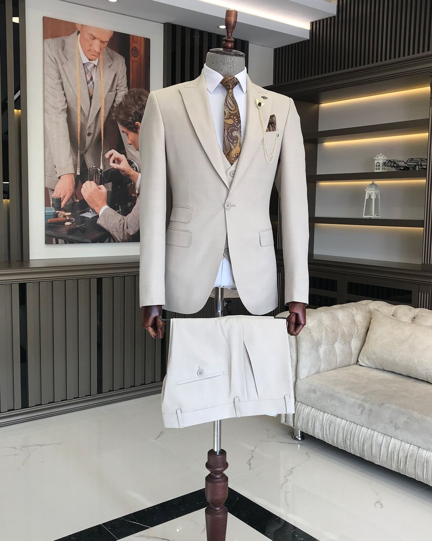 Mazonni Amato Slim Fit Beige Suit