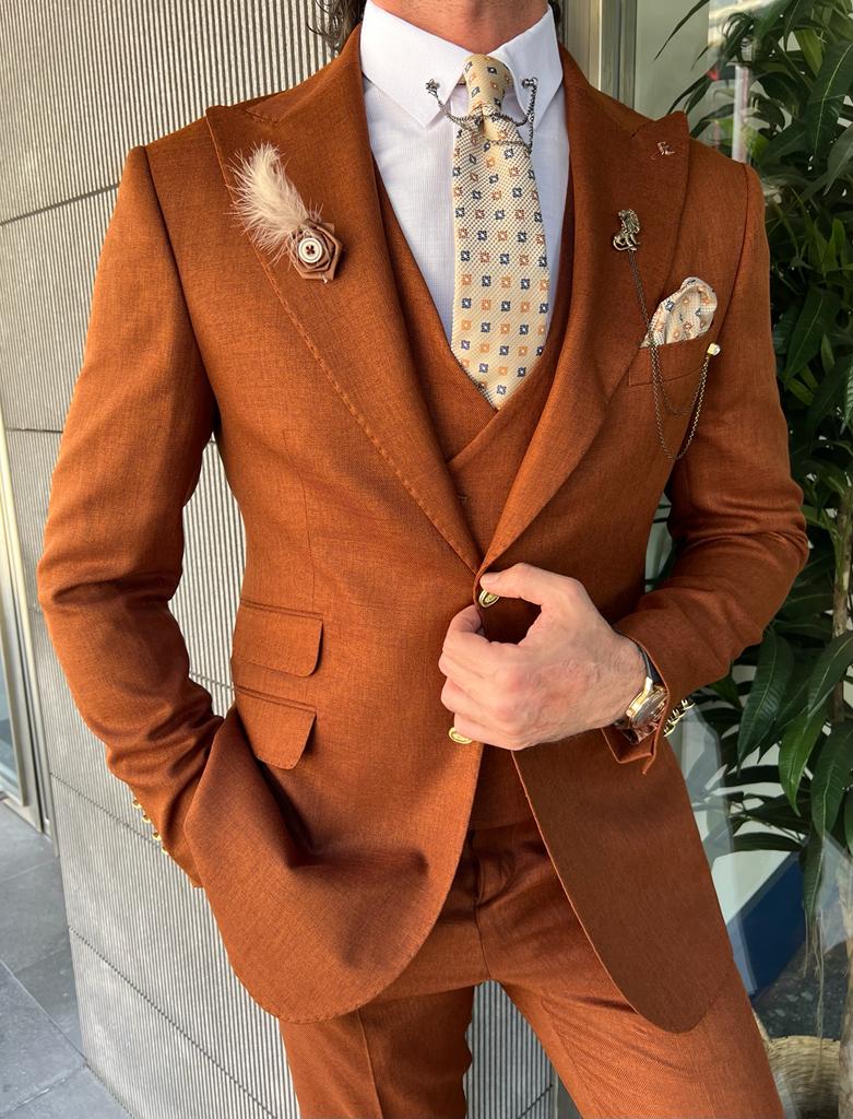 Mazonni Danielle Rust Slim Fit Peak Lapel Suit