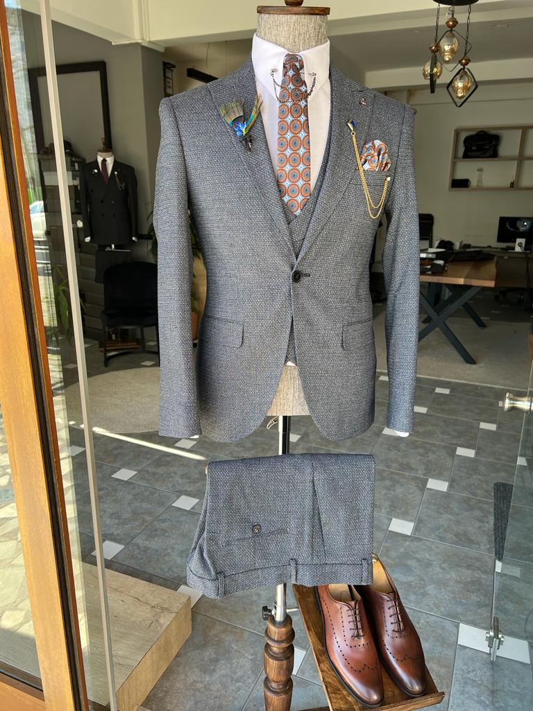 Mazonni Louis Blue Slim Fit Peak Lapel Suit