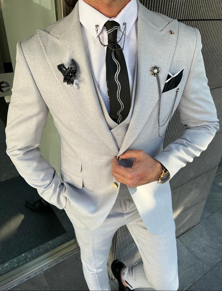 Mazonni Danielle Gray Slim Fit Peak Lapel Suit