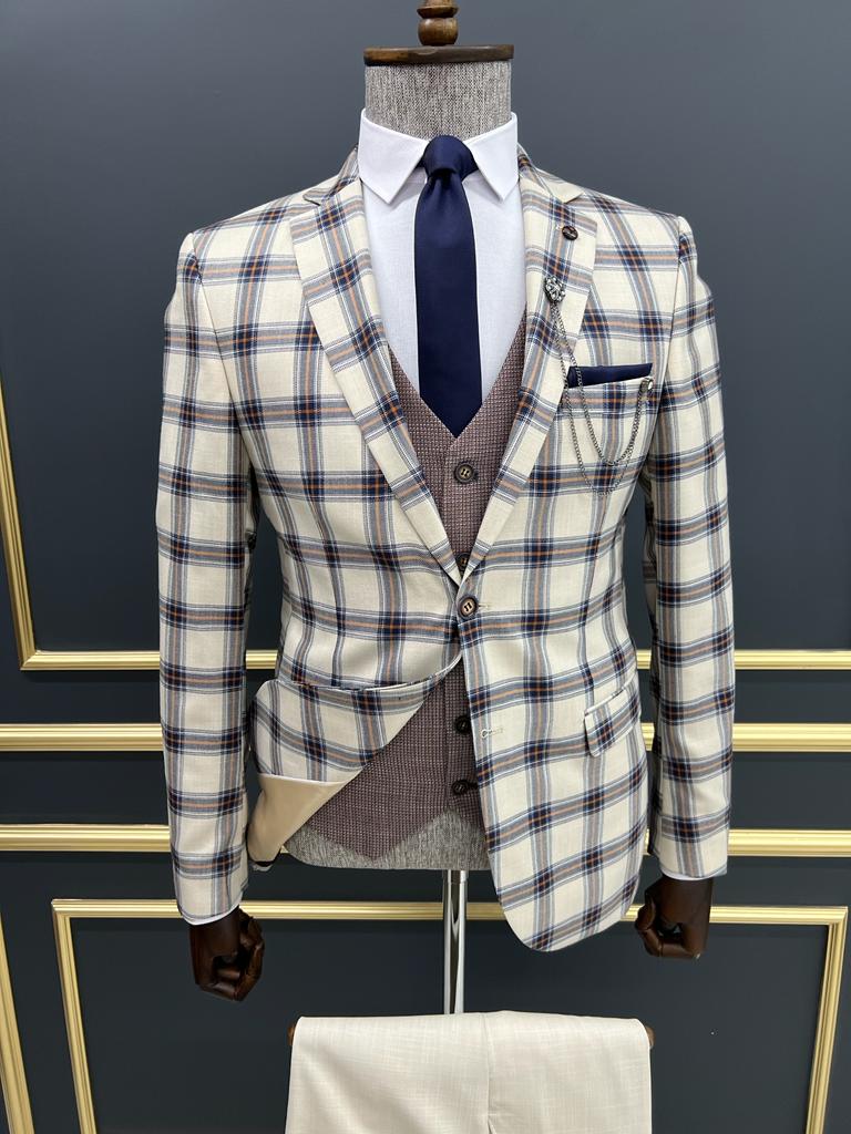 Benson Slim fit Plaid Striped Blue Suit