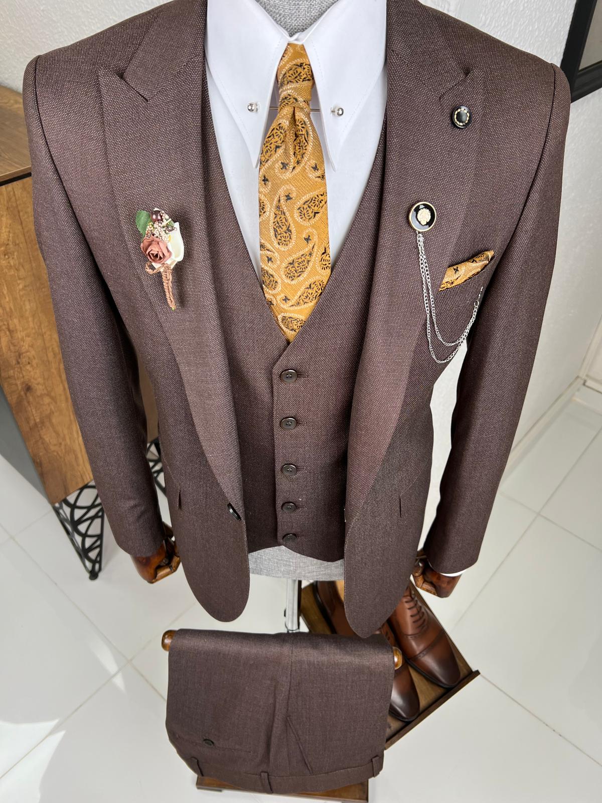 Luxe Slim Fit High Quality Brown Woolen Suit