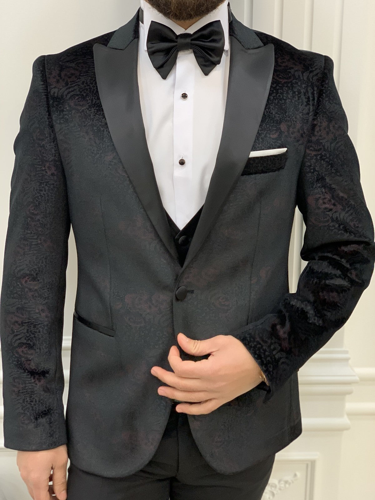 Mazonni Royal Dom  Velvet Black Slim Fit Tuxedo