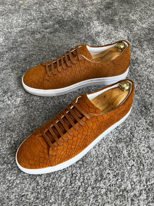 Mazonni Amato Special Edition Rubber Sole Suede Leather Tan Sneakers