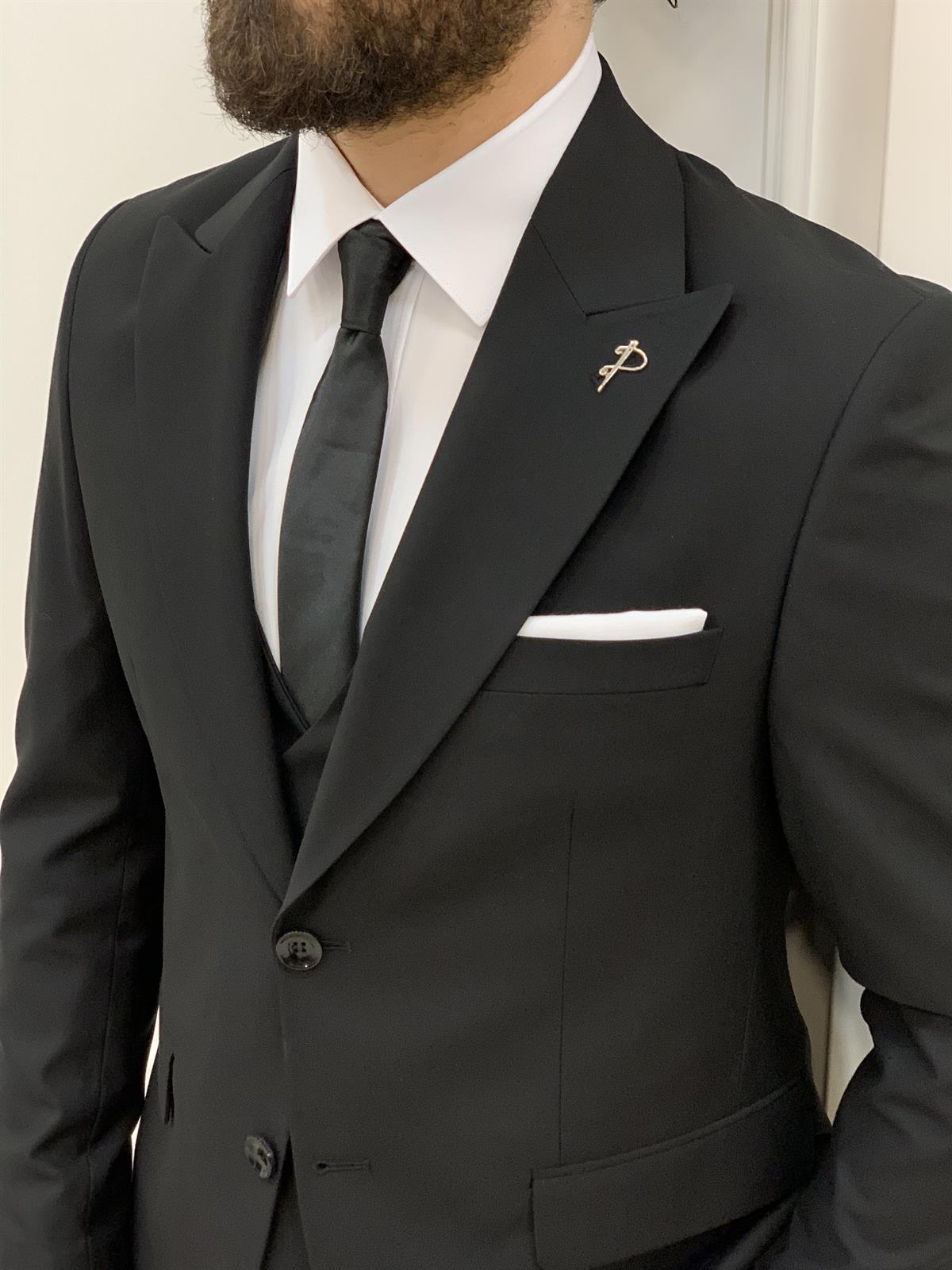 Shagori Black Slim Fit Peak Lapel Suit