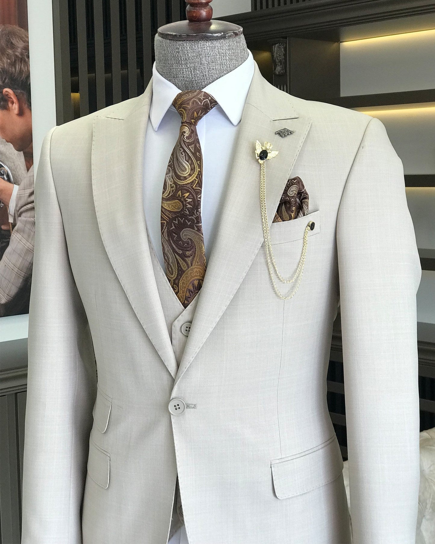 Mazonni Amato Slim Fit Beige Suit