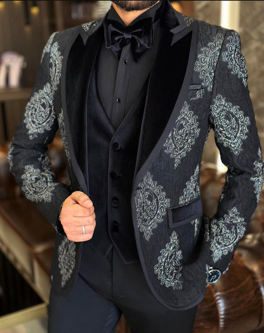 Mazonni Richbaum Royal Black  Slim Fit Tuxedo Suit