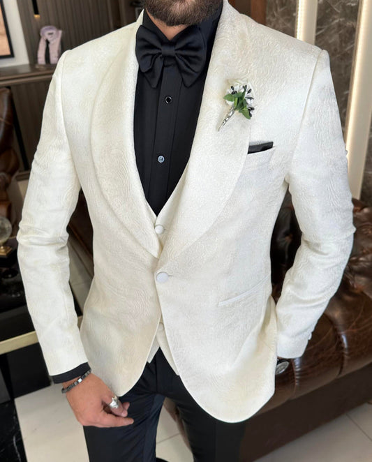 Mazonni Richbaum Royal White   Slim Fit Tuxedo Suit