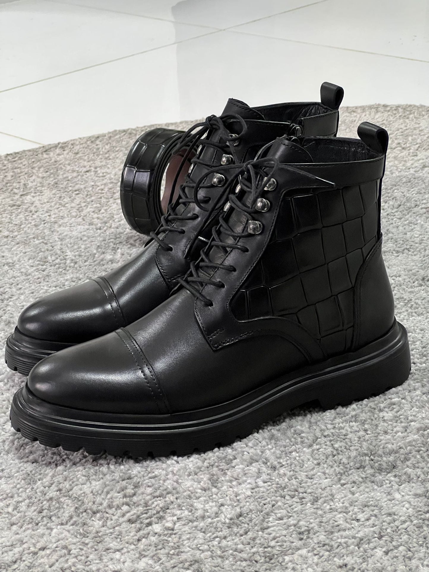 Louis Special Edition Zippered Croc Theme Leather Black Boots