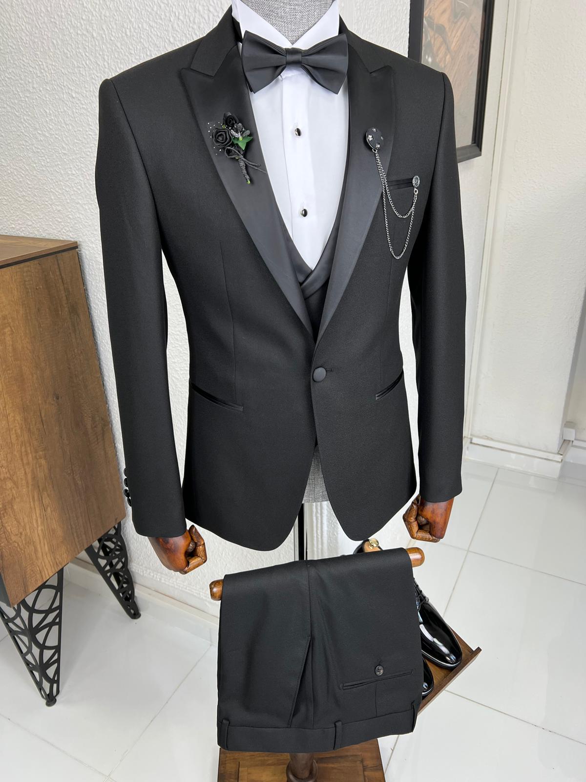 Luxe Slim Fit Dovetail Collared Black Tuxedo