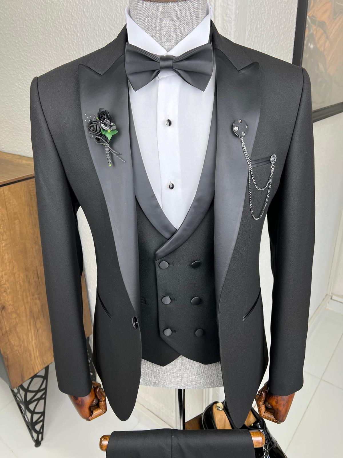 Luxe Slim Fit Dovetail Collared Black Tuxedo