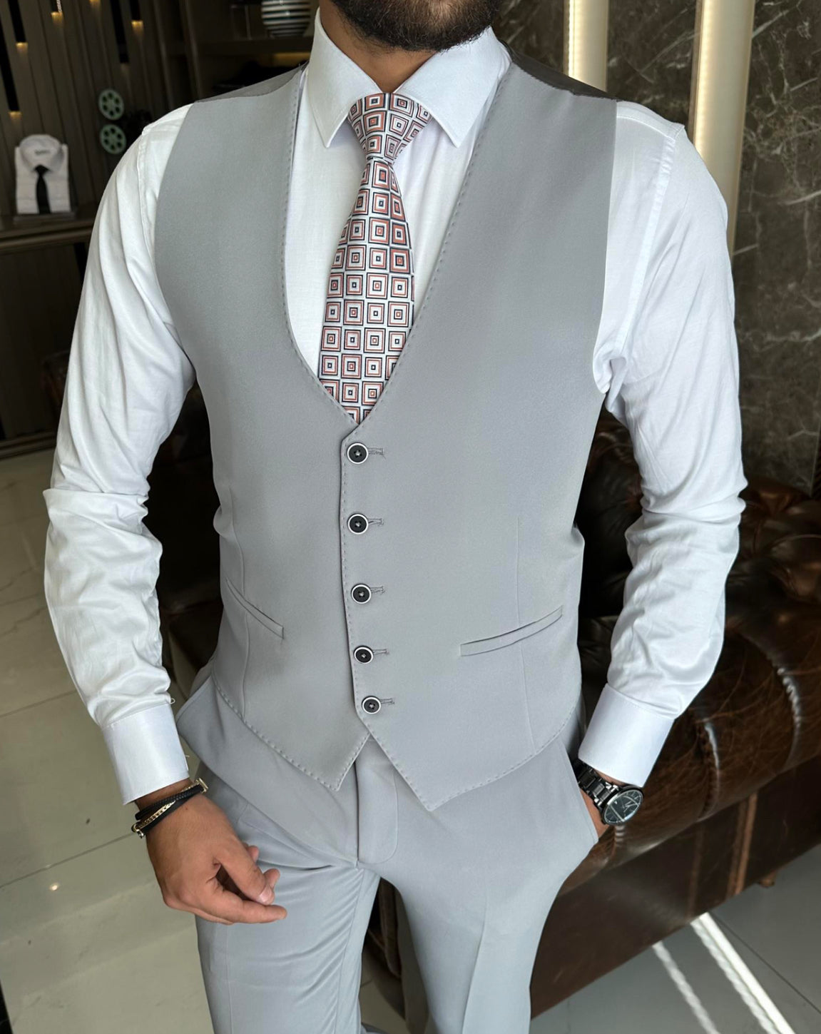 Mazonni Valencia Gray Slim Fit  Suit