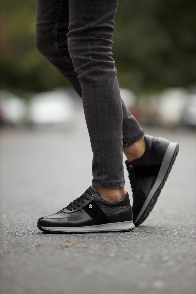 Leon Suede & Leather Detailed Black Sneakers