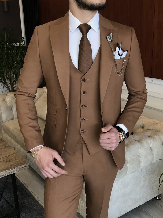 Mazonni Cagliari Brown Slim-Fit Suit 3-Piece