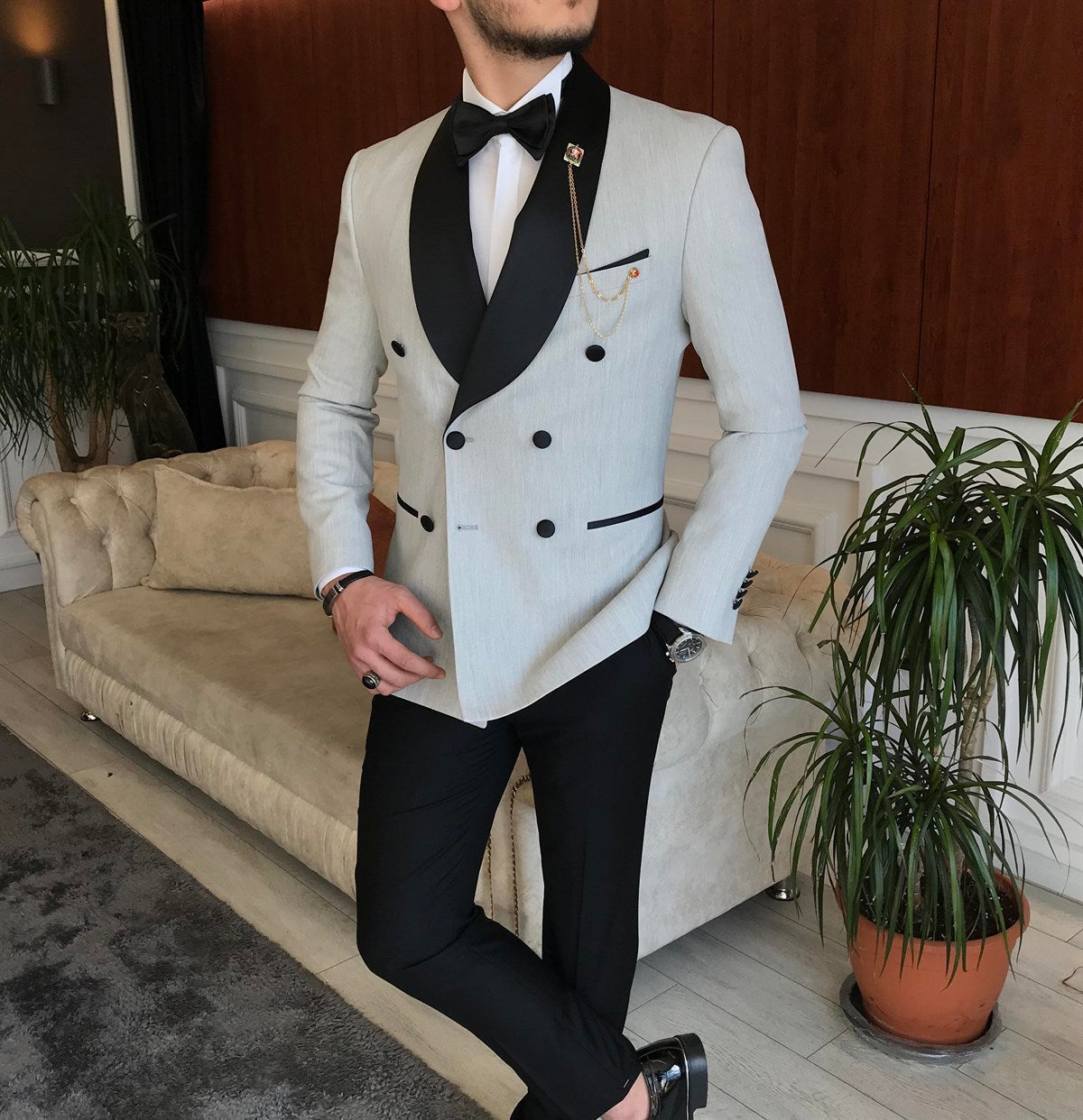 Mazonni Cagliari Grey Double Breasted Tuxedo 2-Piece