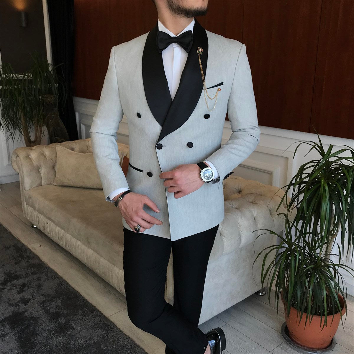 Mazonni Cagliari Grey Double Breasted Tuxedo 2-Piece