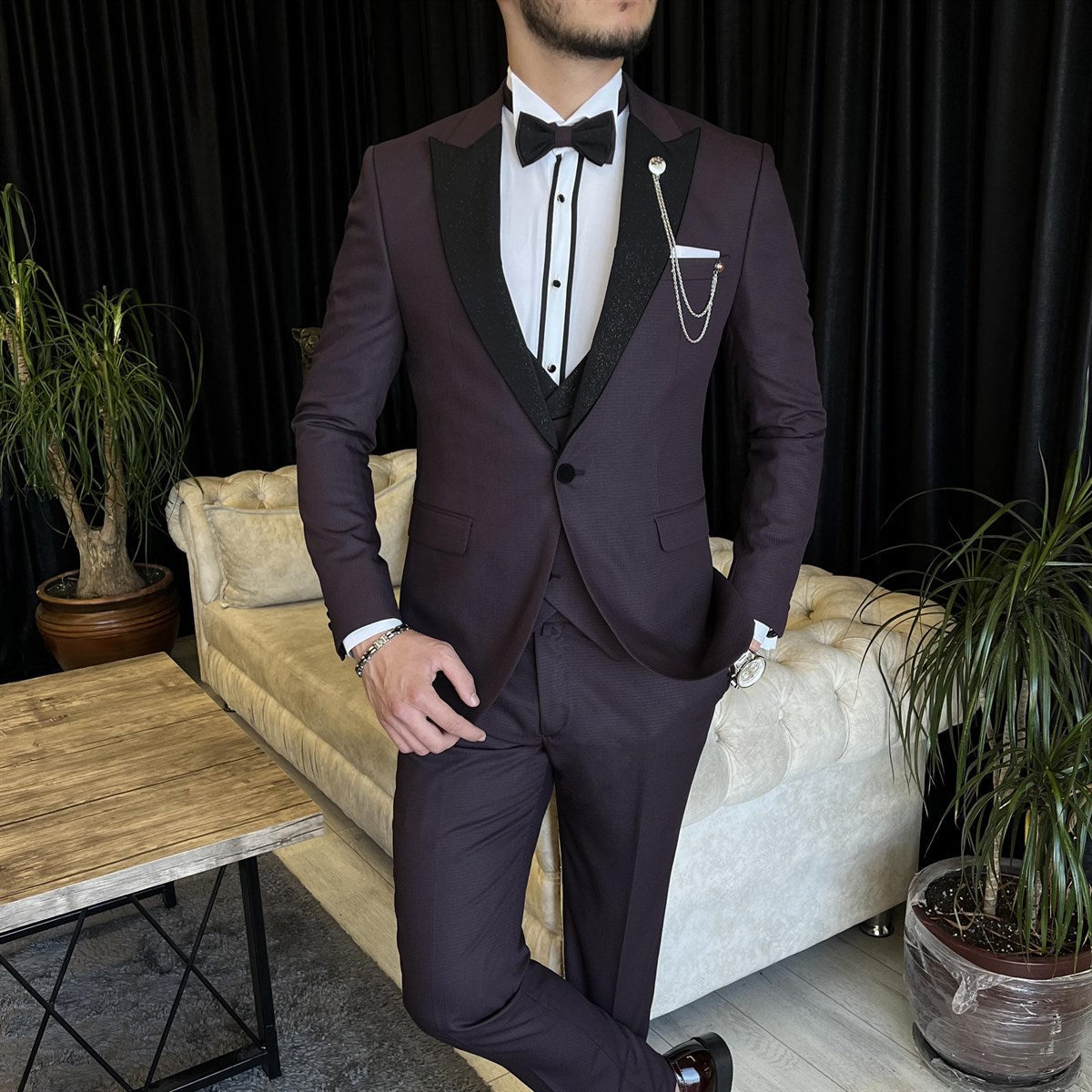 Mazonni Cagliari Bordeaux Slim-Fit Tuxedo 3-Piece