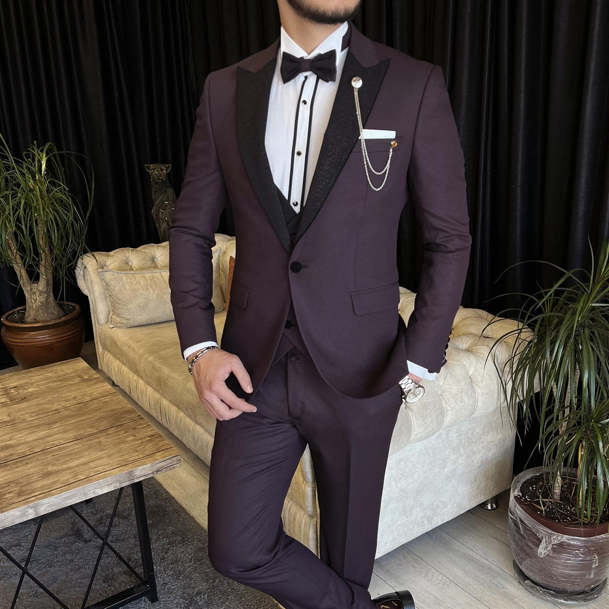 Mazonni Cagliari Bordeaux Slim-Fit Tuxedo 3-Piece