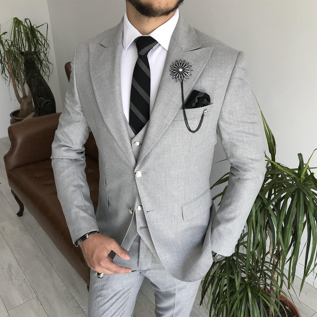 Mazonni Cagliari Grey Slim-Fit Suit 3-Piece