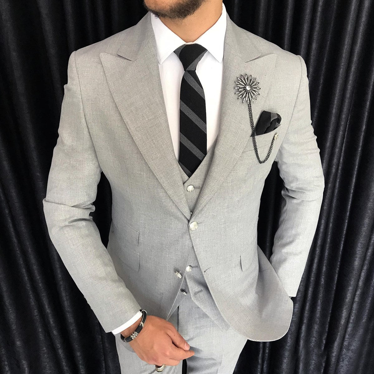 Mazonni Cagliari Grey Slim-Fit Suit 3-Piece