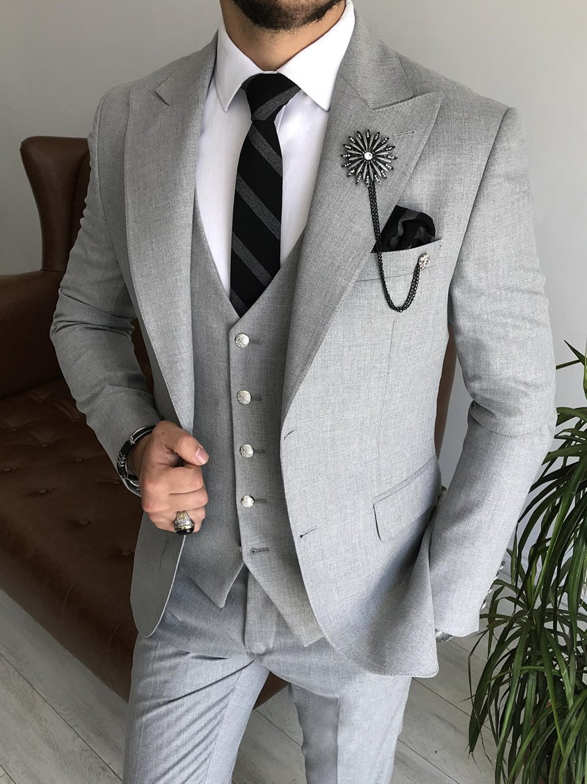 Mazonni Cagliari Grey Slim-Fit Suit 3-Piece