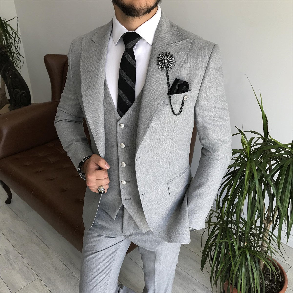 Mazonni Cagliari Grey Slim-Fit Suit 3-Piece