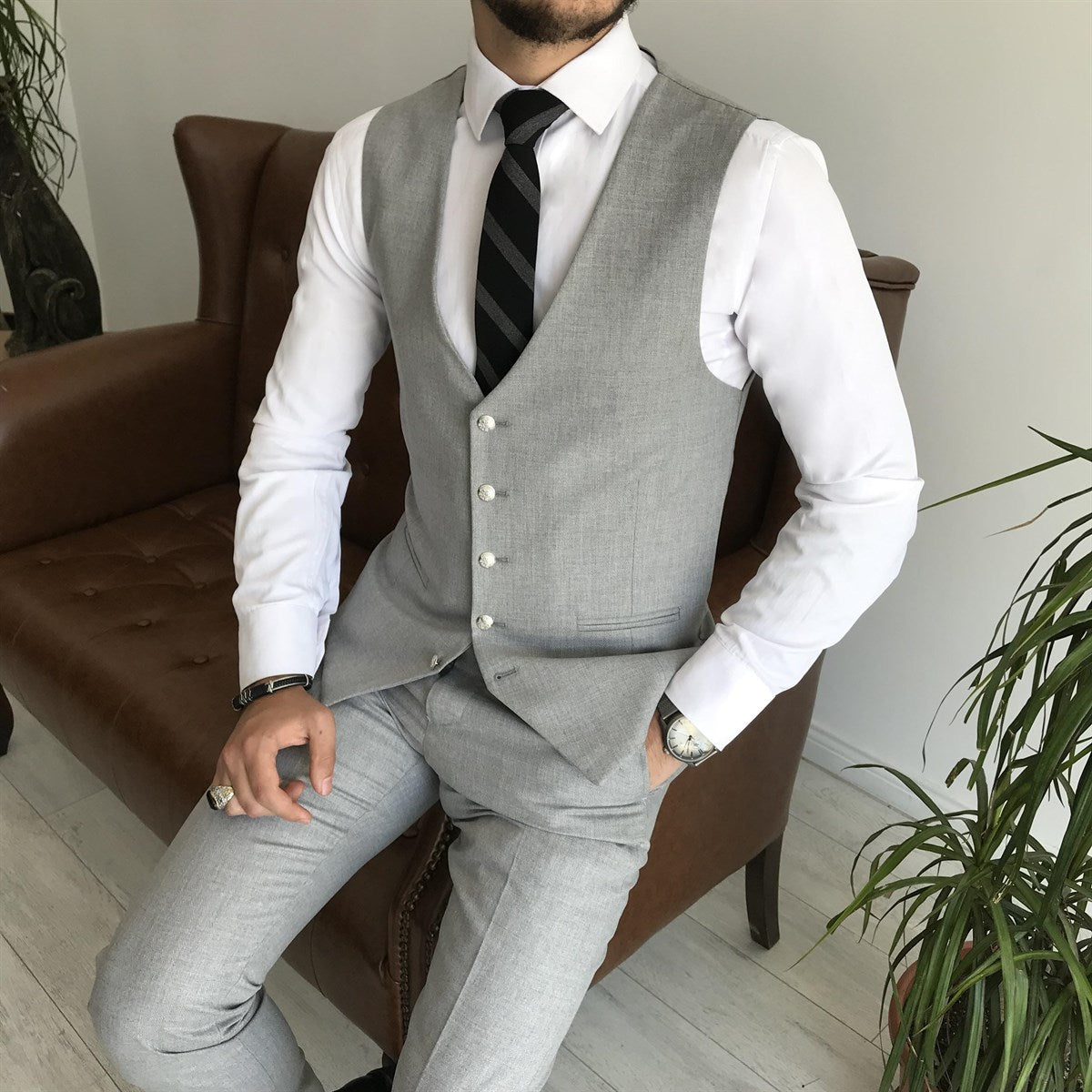 Mazonni Cagliari Grey Slim-Fit Suit 3-Piece