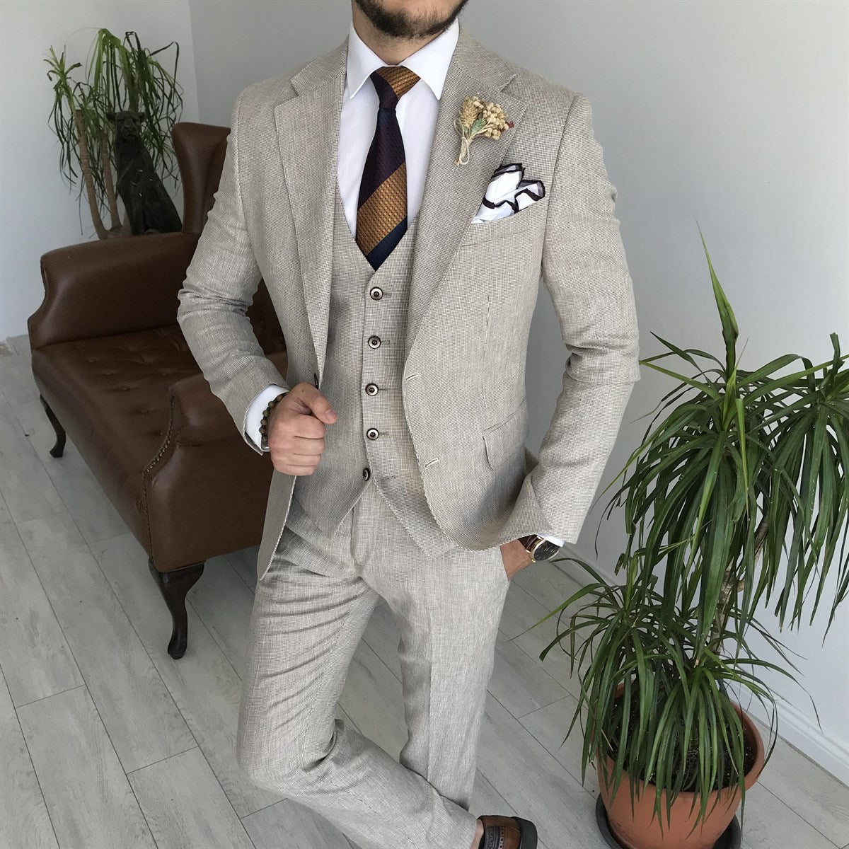 Mazonni Cagliari Camel Slim-Fit Suit 3-Piece