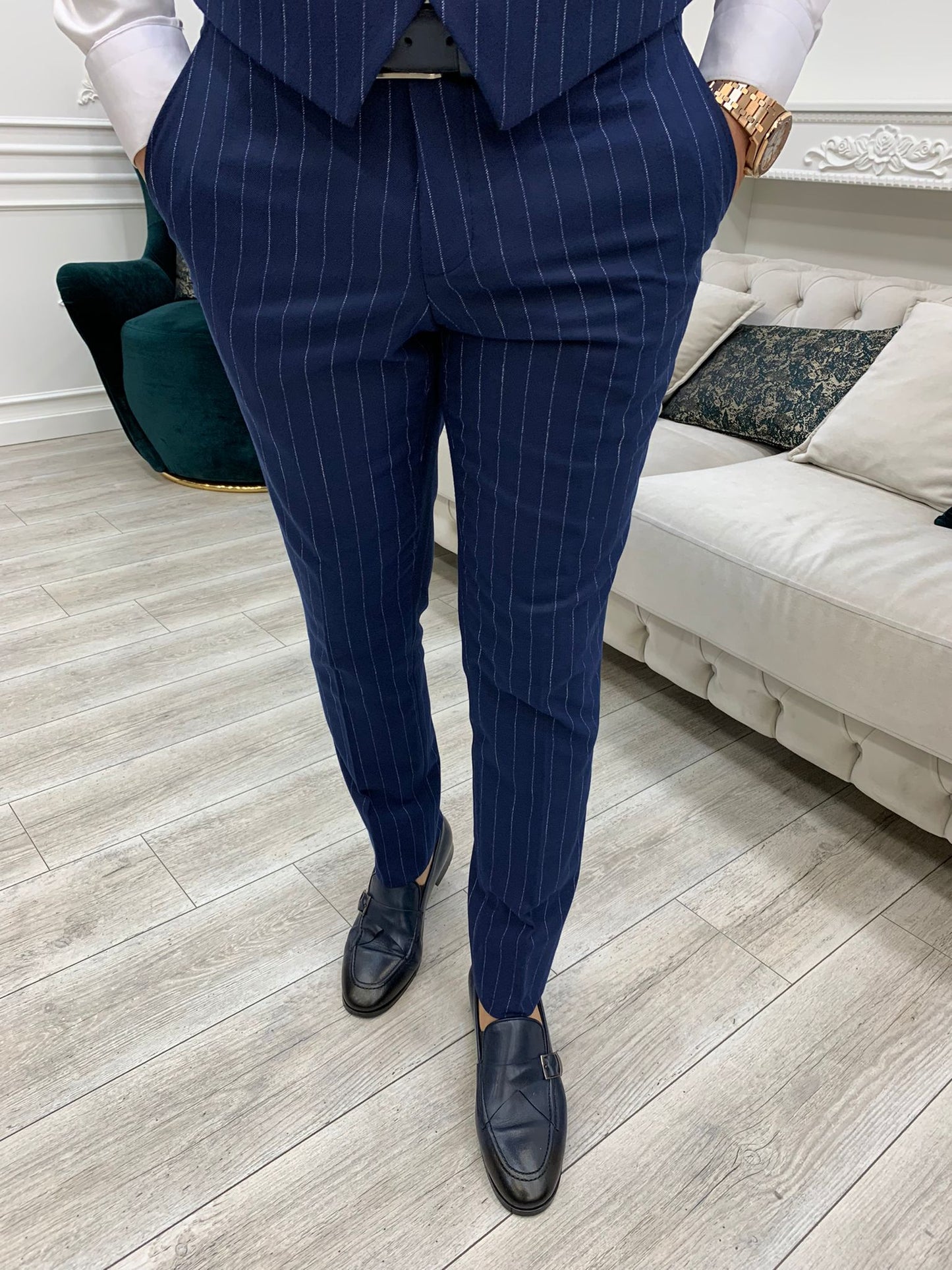 Mazonni Huntingron Striped Sax Slim Fit Suit