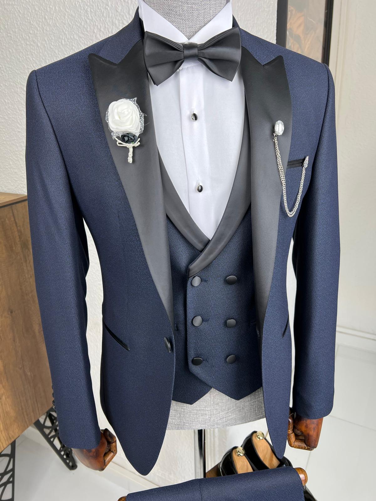 Luxe Slim Fit Dovetail Collared Navy Blue Tuxedo