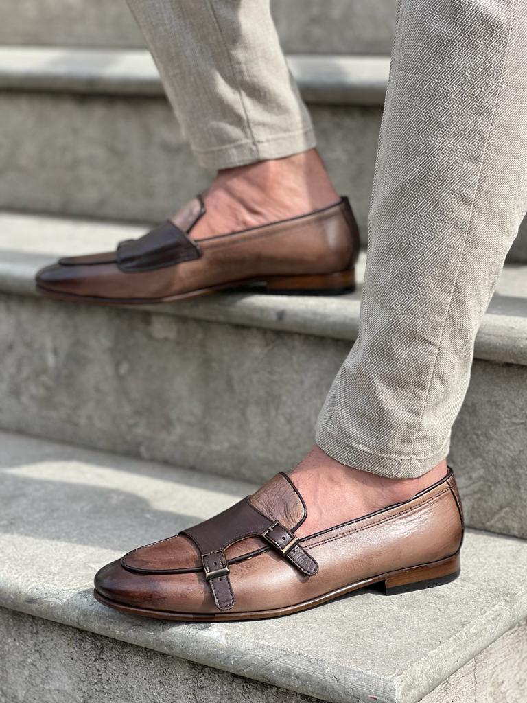 Benson Double Buckled Detailed Genuine Beige Loafer