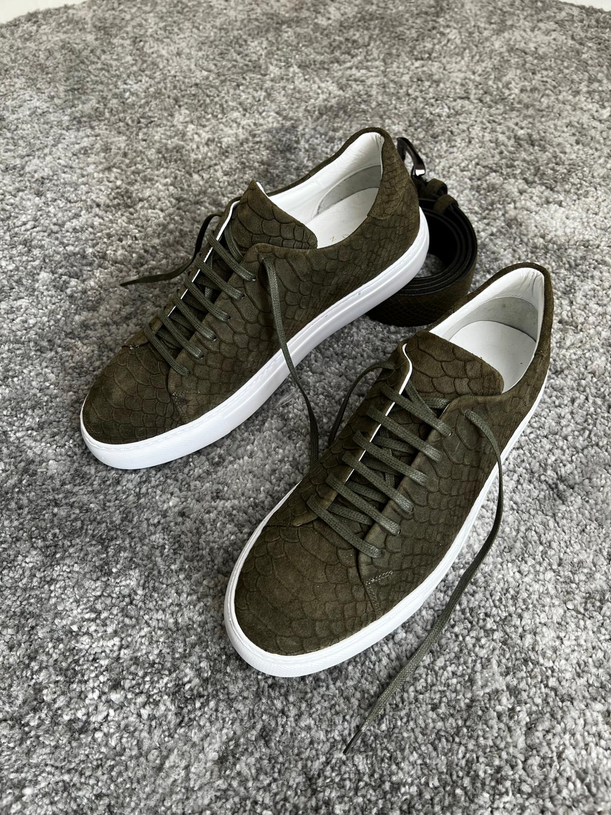 Mazonni Amato Special Edition Rubber Sole Suede Leather Khaki Sneakers