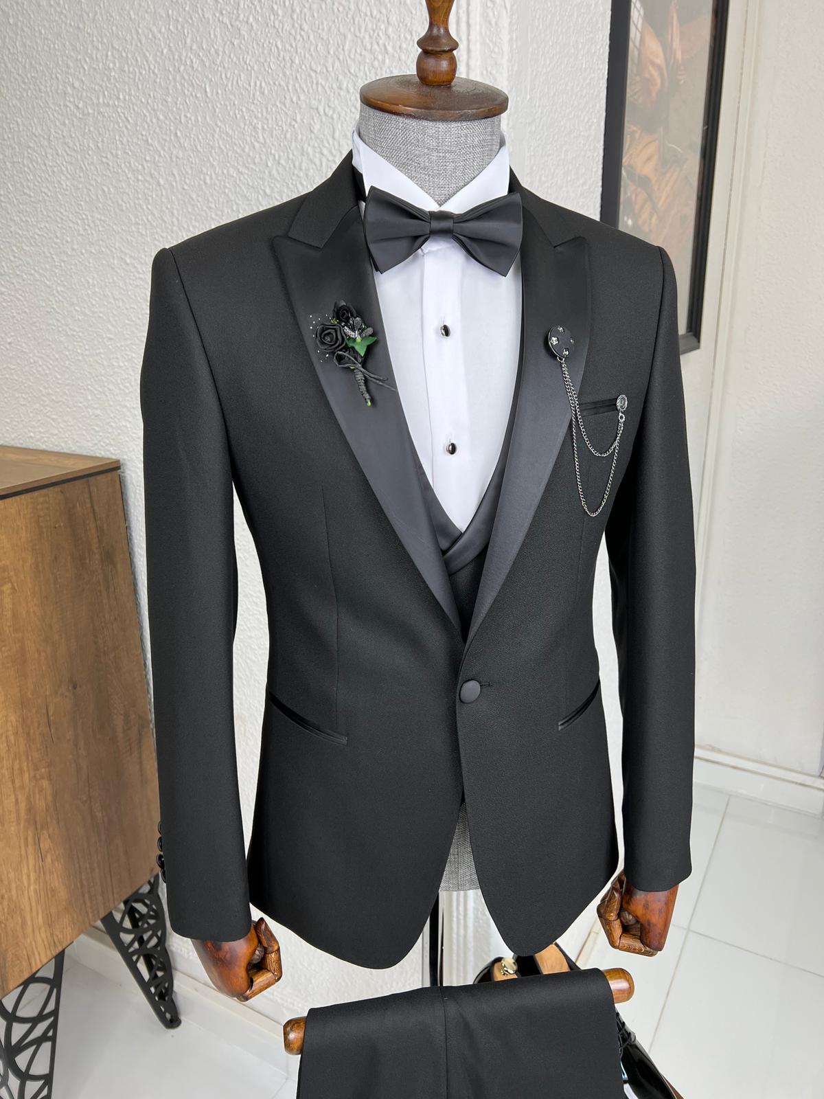 Luxe Slim Fit Dovetail Collared Black Tuxedo