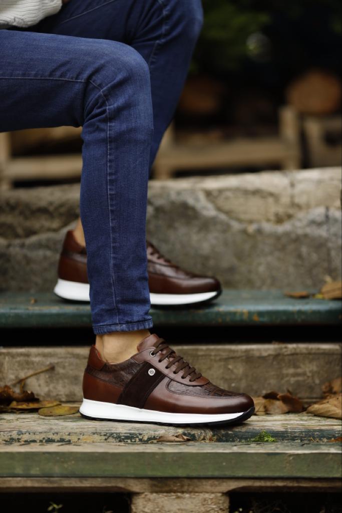 Leon Suede & Leather Detailed Brown Sneakers