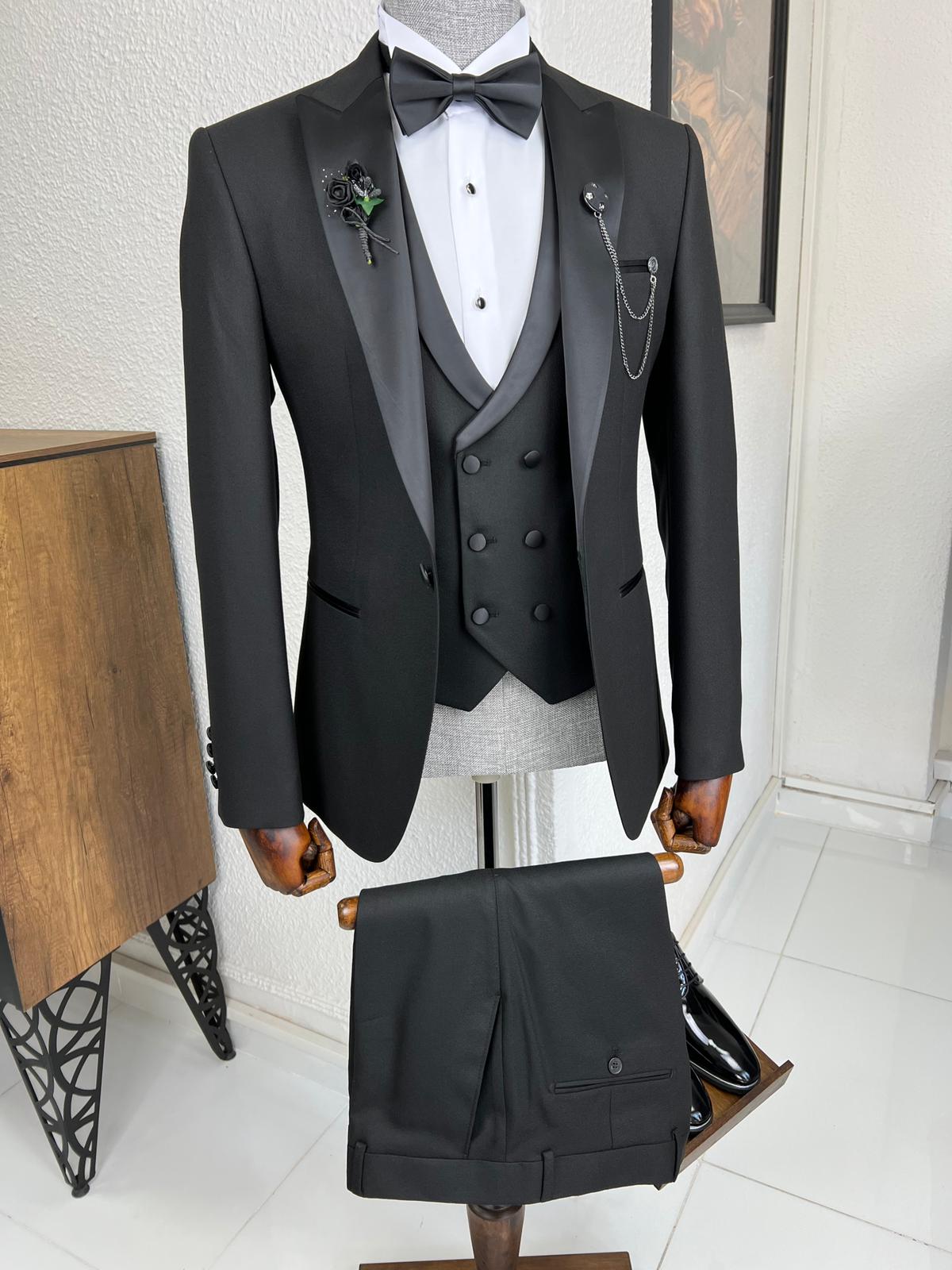 Luxe Slim Fit Dovetail Collared Black Tuxedo