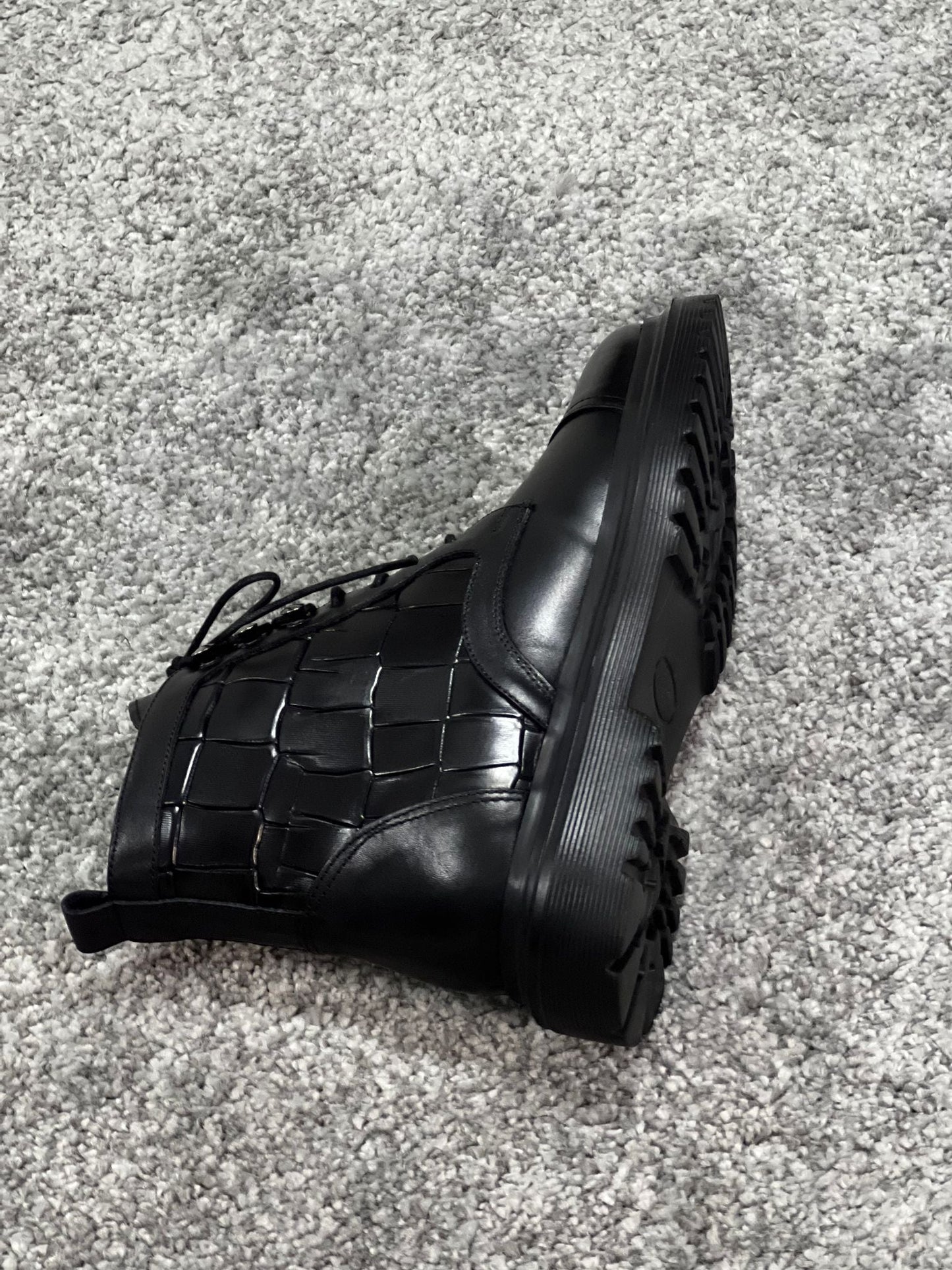 Louis Special Edition Zippered Croc Theme Leather Black Boots