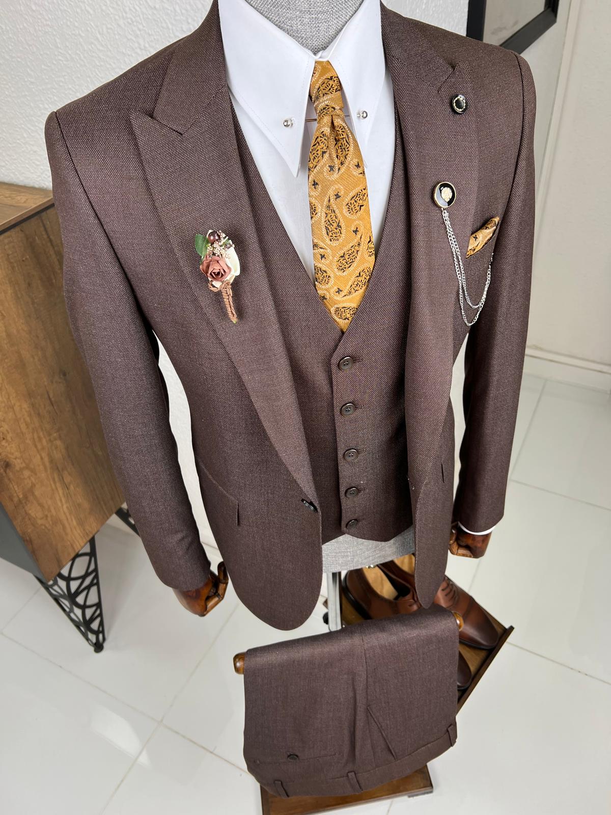 Luxe Slim Fit High Quality Brown Woolen Suit