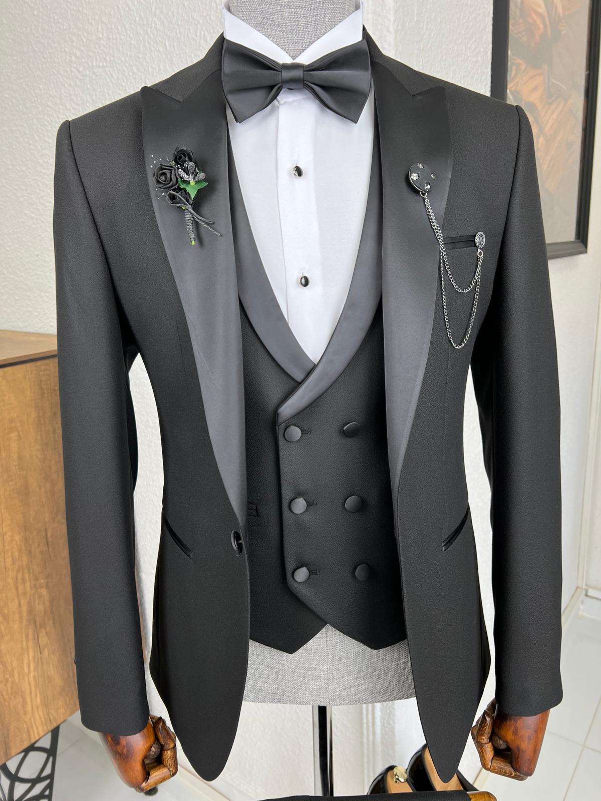 Luxe Slim Fit Dovetail Collared Black Tuxedo