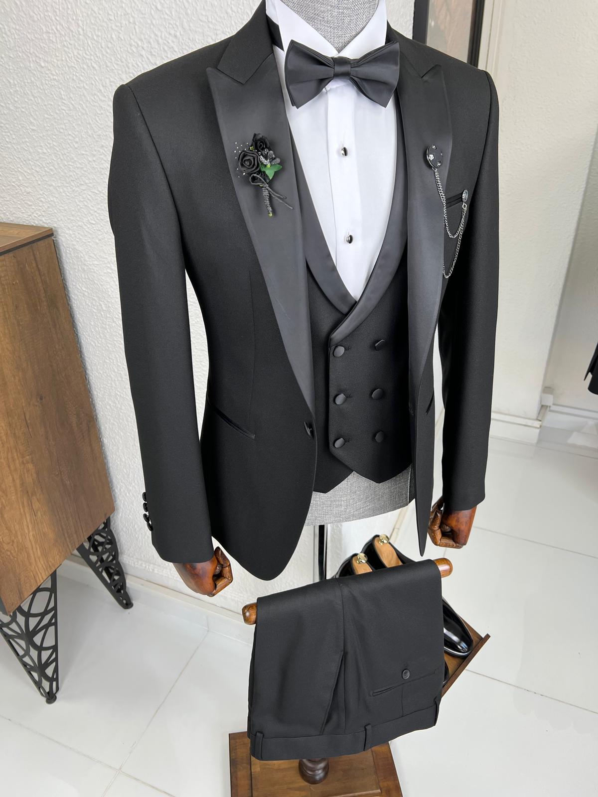 Luxe Slim Fit Dovetail Collared Black Tuxedo