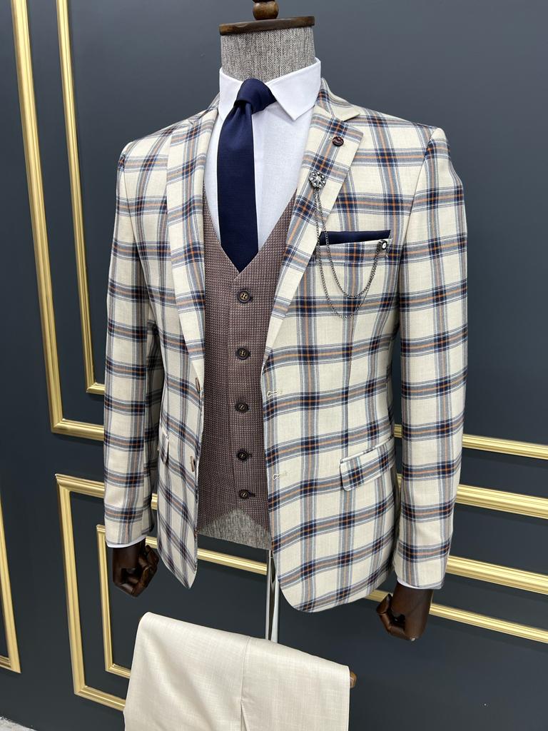 Benson Slim fit Plaid Striped Blue Suit