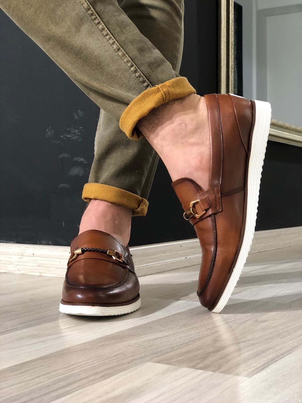 Buckle Detail Calf-Leather Shoes Tan