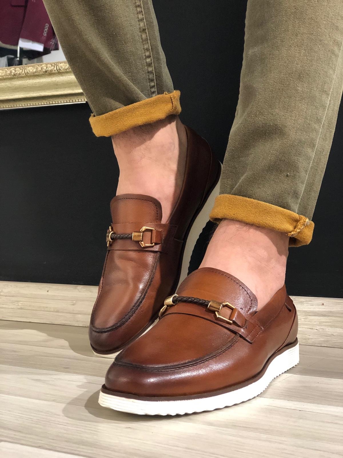 Buckle Detail Calf-Leather Shoes Tan