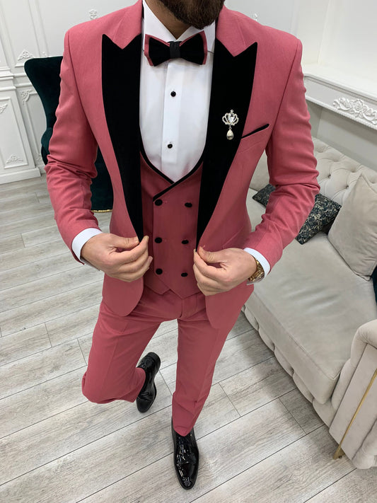 Mazonni Tishko Pink Velvet  Slim Fit Tuxedo