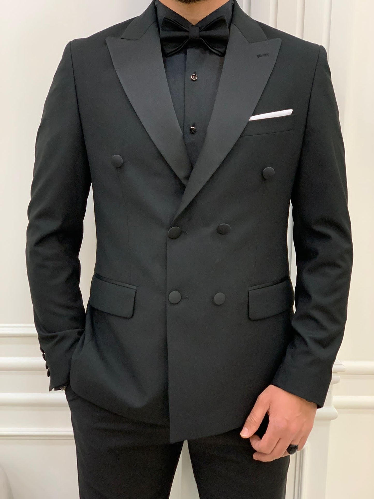 Mazonni Rockefeller Black Double Breasted Slim Fit Tuxedo