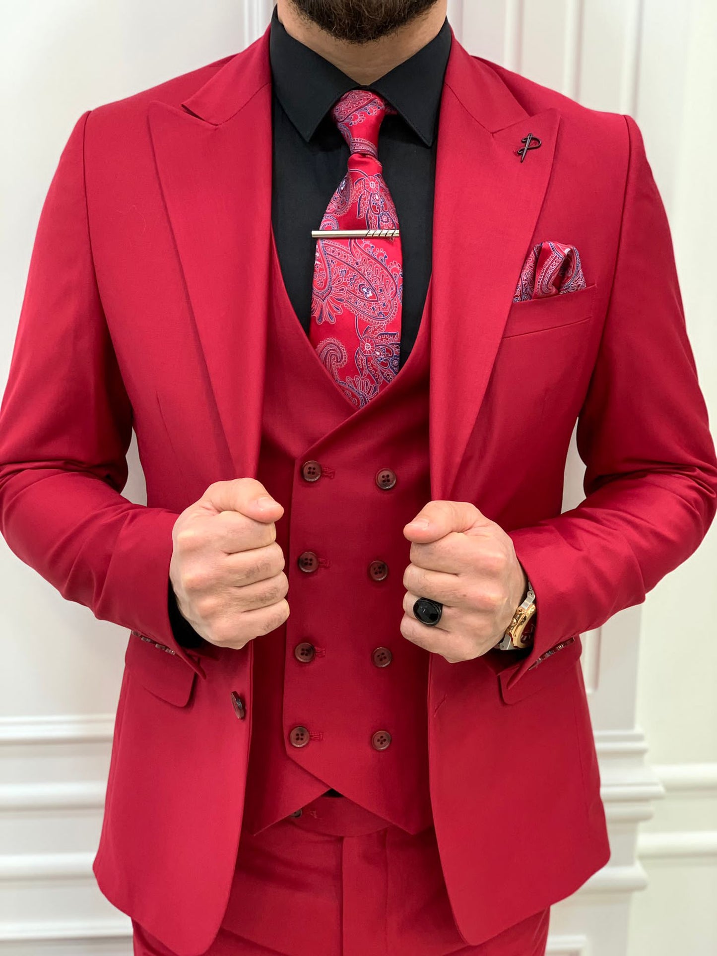 Mazonni Monte Red  Slim Fit Suit