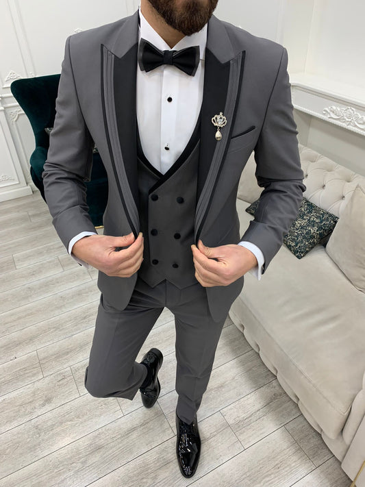 Mazonni Tishko Gray  Slim Fit Tuxedo