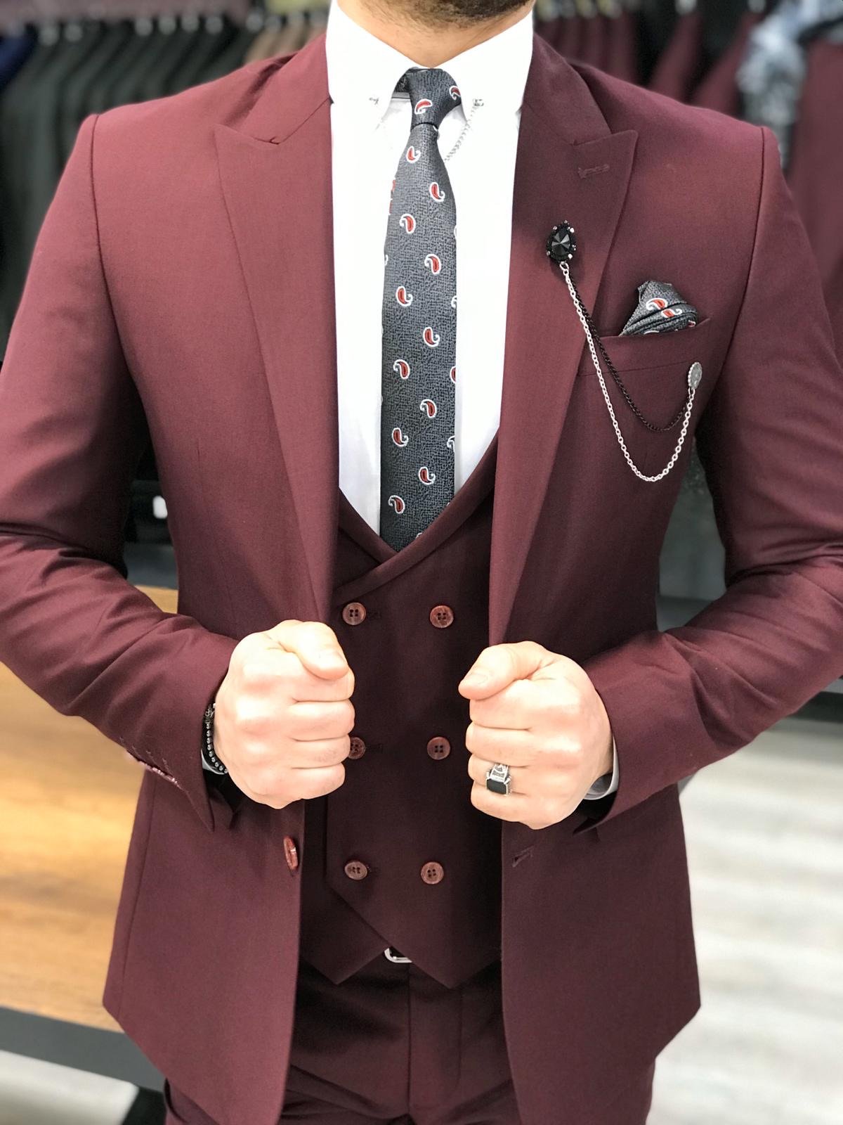 Louis Slim Fit Burgundy Suit